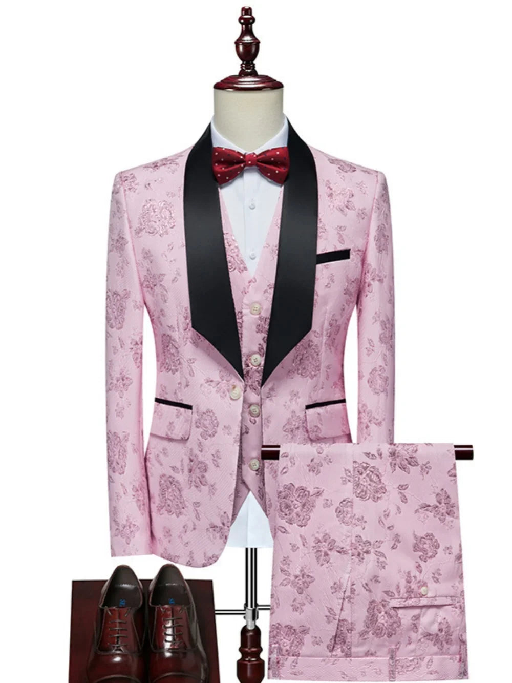 Luxurious Patterned Suit Set 3 Pieces For Men High Quality Man Suits Wedding Groom Sets Plus Size Long Sleeved Tuxedo On Sale