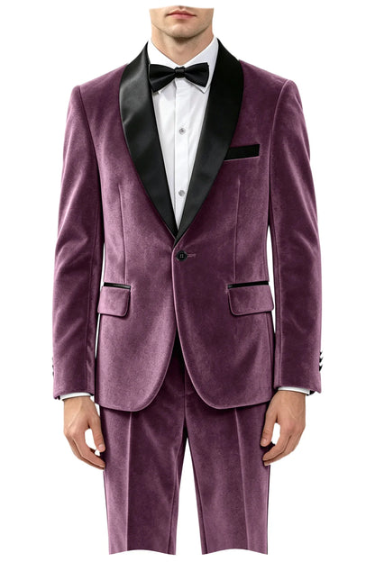Men's Velvet 2-Piece Tuxedo Suit Satin Shawl Lapel Slim Fit Blazer & Pants for Wedding, Prom & Banquet