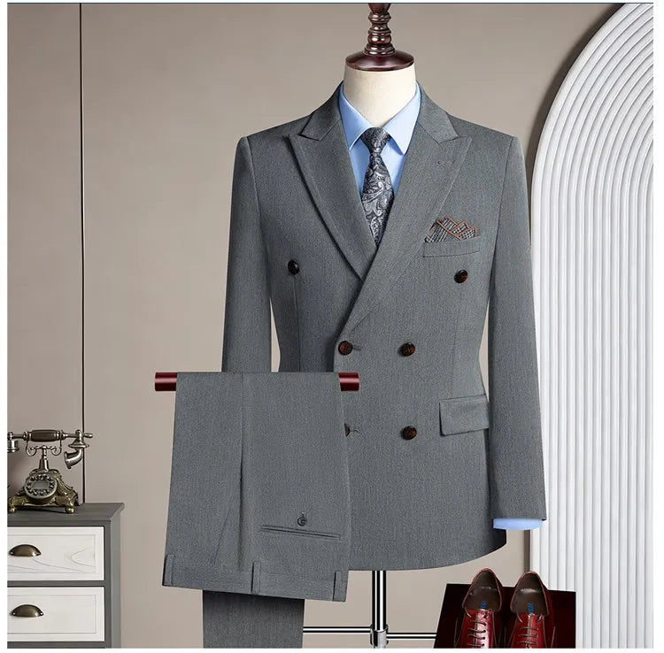 New Korean-style Casual Suit - Stylish and Handsome Solid-color Wedding Banquet Tailored Suit Set of Three Pieces