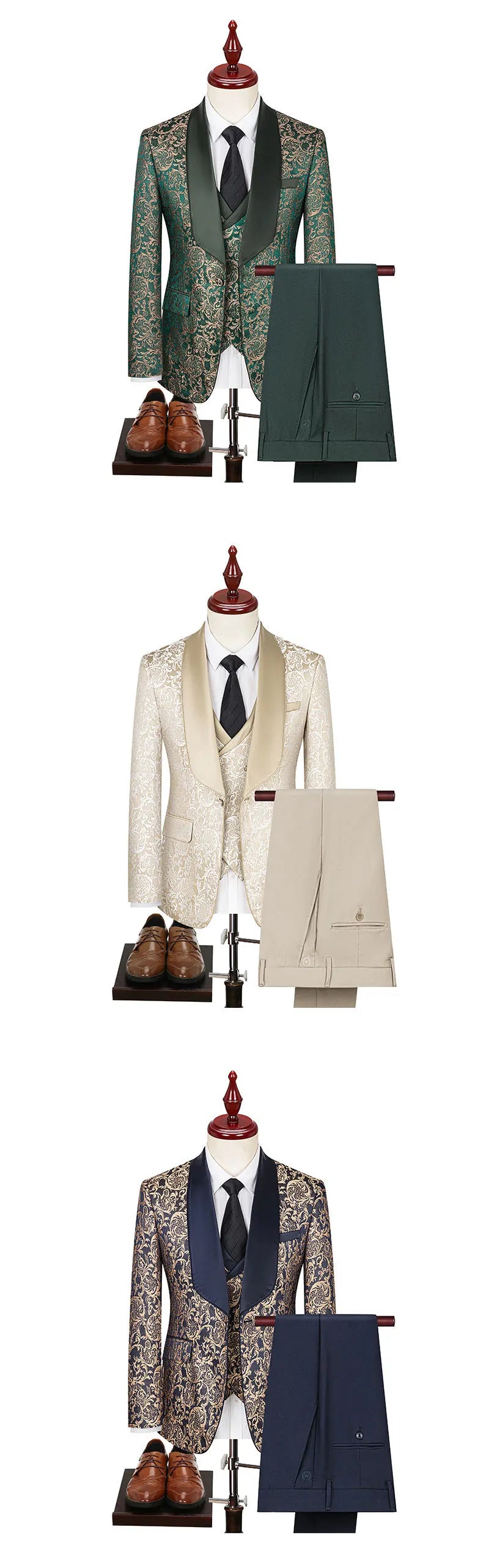 2025 Men's Jacquard Suits 3 Pieces ( Jacket+vest+pant) Wedding Dress Groom's Suit Host's Performance Party Stage Formal Clothing