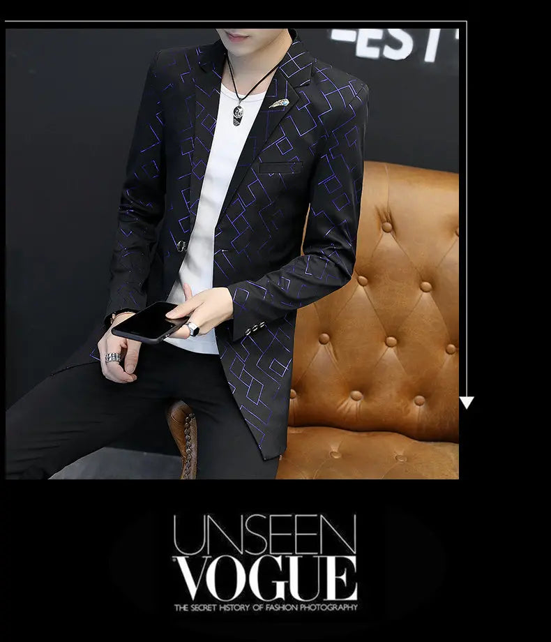 Blazer Fashionable Outdoor Travel Youthful Wedding Versatile Host Gentleman Slim-fit Casual Mid-length Stripes Men's Blazer