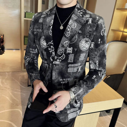 2024 Autumn Winter Jacquard Denim Suit Jacket for Men Fashion Business Casual Blazers Streetwear Social Men Clothing