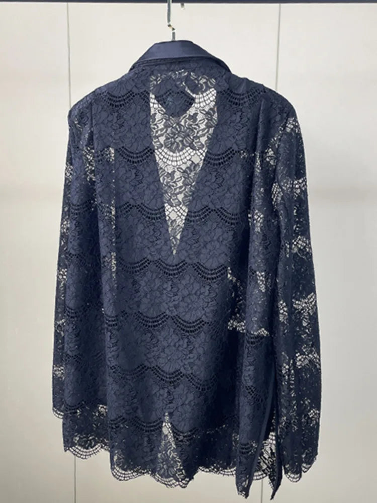 Black Lace Long Sleeve Open Front Casual Party Outerwear Single Breasted Women New Autumn 2026 hot-Selling CPG5745