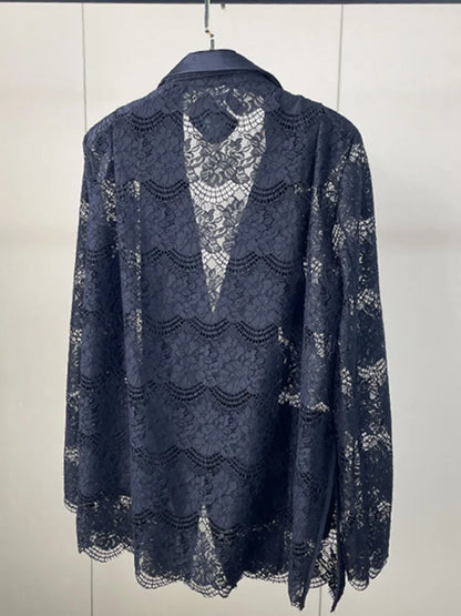 Black Lace Long Sleeve Open Front Casual Party Outerwear Single Breasted Women New Autumn 2026 hot-Selling CPG5745
