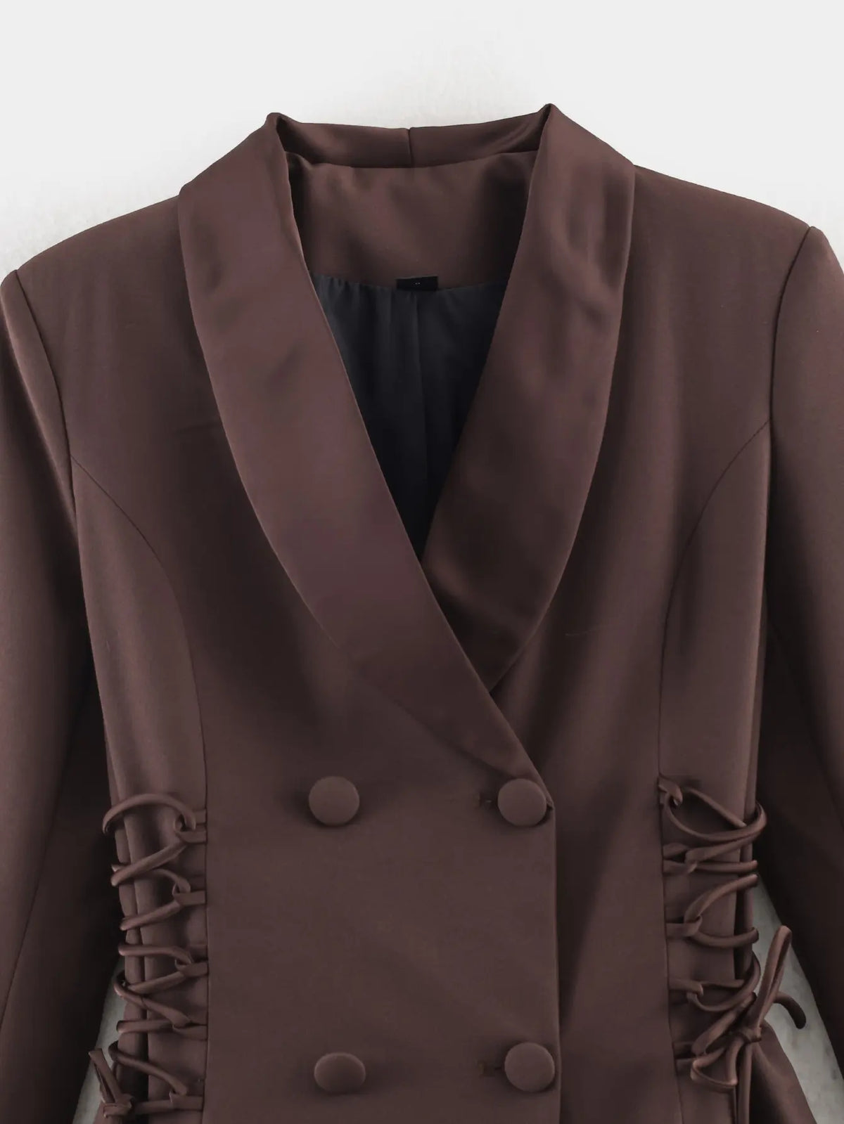 Women Brown Blazer Jacket Y2k 2000s Vintage Bandage Suit Coat Long Sleeve Double Breasted Oversize Outerwear Spring Autumn 2026