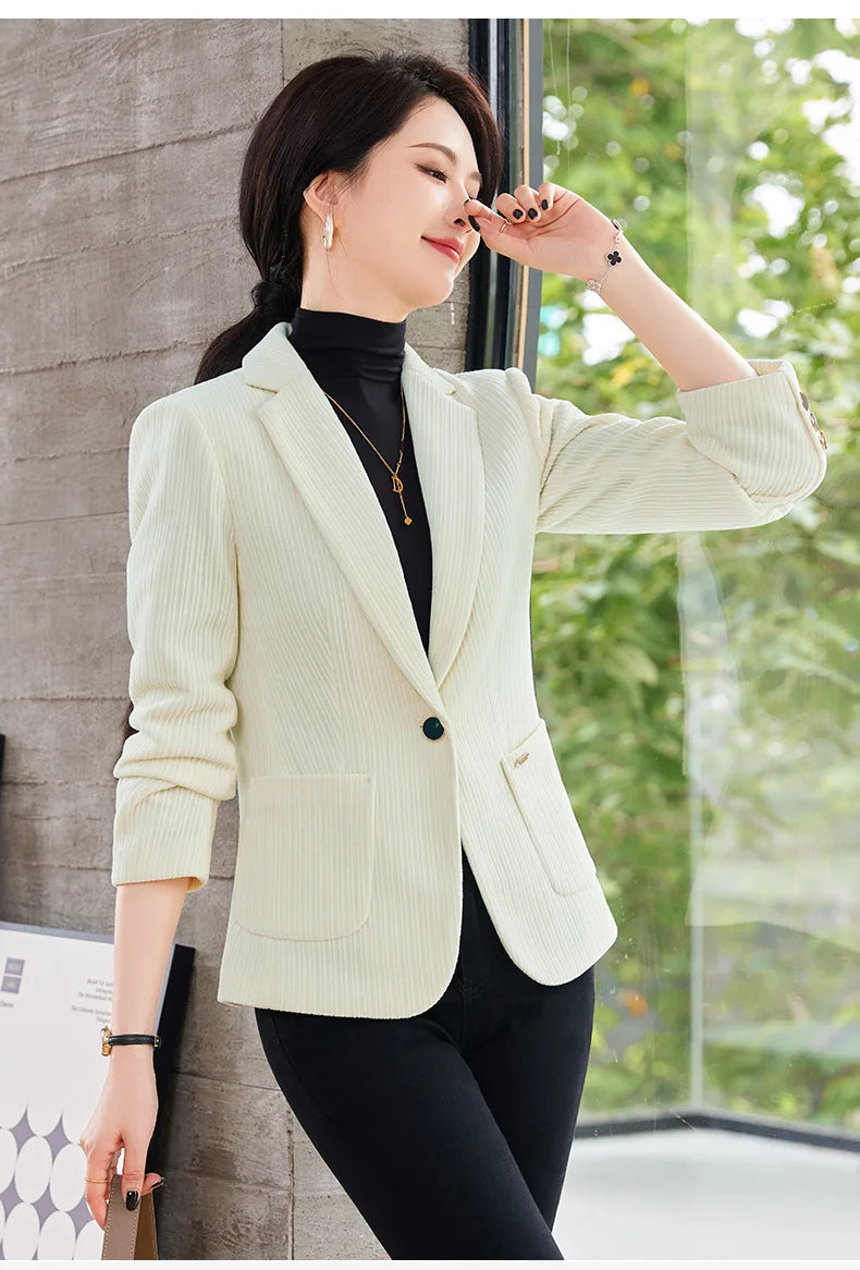 Autumn and Winter Blazer Women's Corduroy New Long Sleeve Professional Blazer Women's Coat Office Female Blazers Jacket Coat