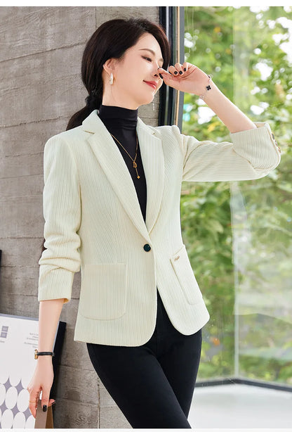 Autumn and Winter Blazer Women's Corduroy New Long Sleeve Professional Blazer Women's Coat Office Female Blazers Jacket Coat