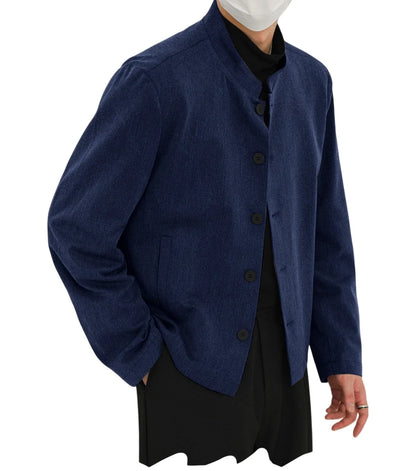 Men's Linen Blazer Stand Collar Slim Fit Suit Jacket Lightweight Breathable Soft Business Casual Daily Sport Coat for Spring
