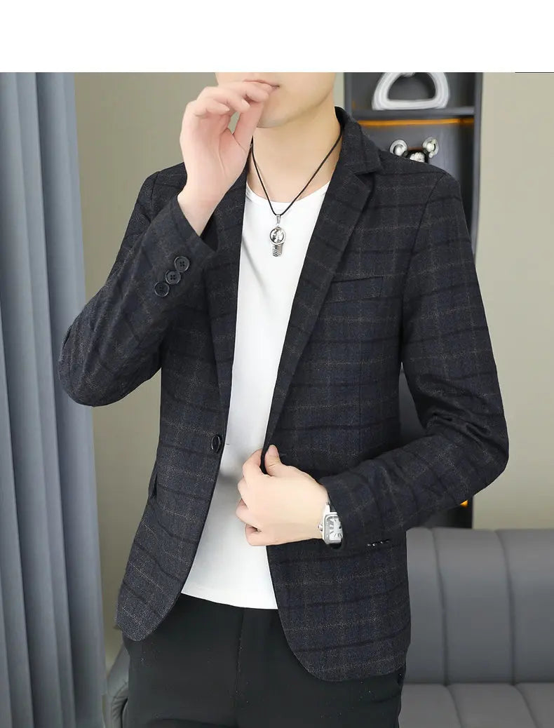 2026 Blazer Outdoor Men's Checked Fashion Business Trend Wedding Slimming Gentleman Casual Korean Travel High Formal Wear Blazer
