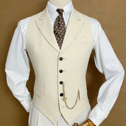 Men's Vest with Lapel Single Breasted Solid Waistcoat for Wedding & Formal Occasions