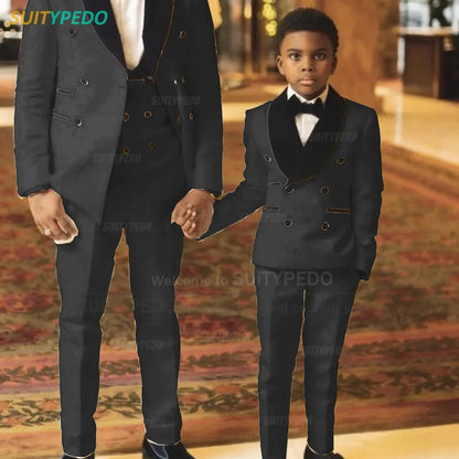 Fashion Boys Suit Sets Jacquard Shawl Lapel Jacket Wedding Flower Boy Costume Children Custom Suitable Blazer Vest Pants 3 Pcs