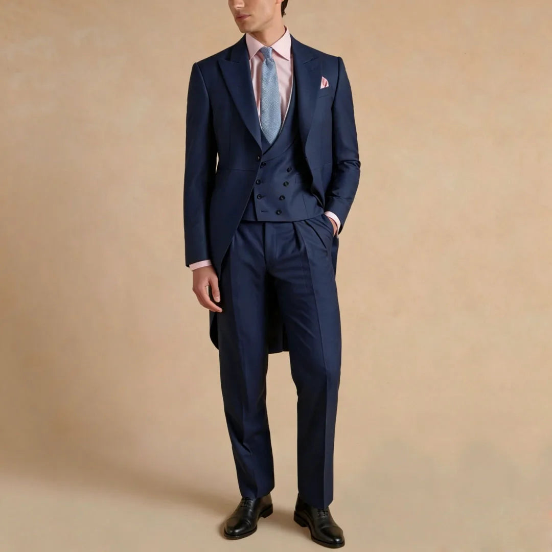 Men Suit Dark Gray 3 Piece Solid With Lapel Tuxedo Set For Wedding Groom Birthday Banquet Party Prom Business Jacket Vest Pants