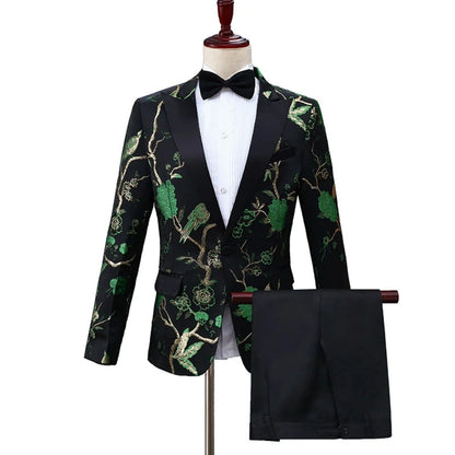 2026 New Exquisite Jacquard Suit Set 2 Pieces For Men Dancing Wear Handsome Classic Peak Lapel Men's Tuxedo Banquet Party Outfit