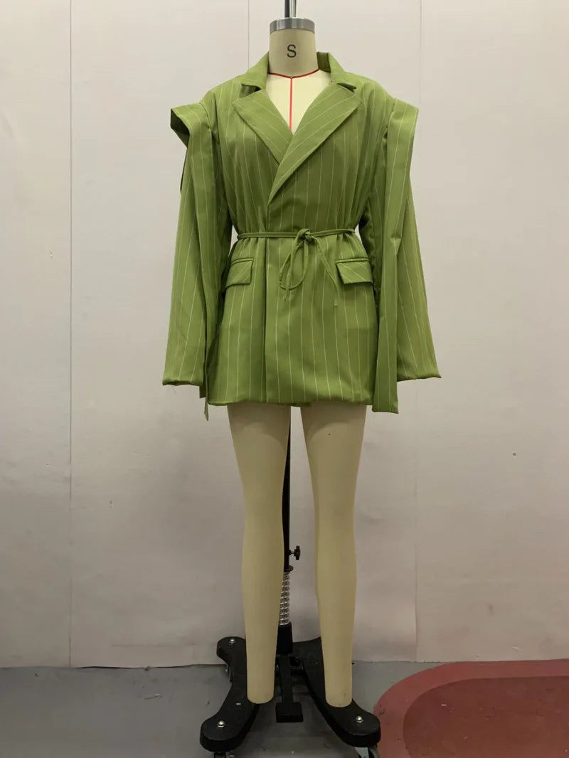 Spring Autumn New Women Blazer Turn-down Collar Long Sleeve Lace-up Waist Cinching Elegant Fashion Office Lady Coat HK16723