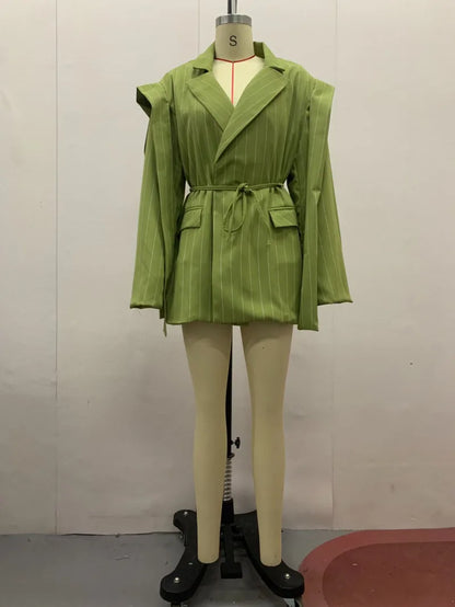 Spring Autumn New Women Blazer Turn-down Collar Long Sleeve Lace-up Waist Cinching Elegant Fashion Office Lady Coat HK16723