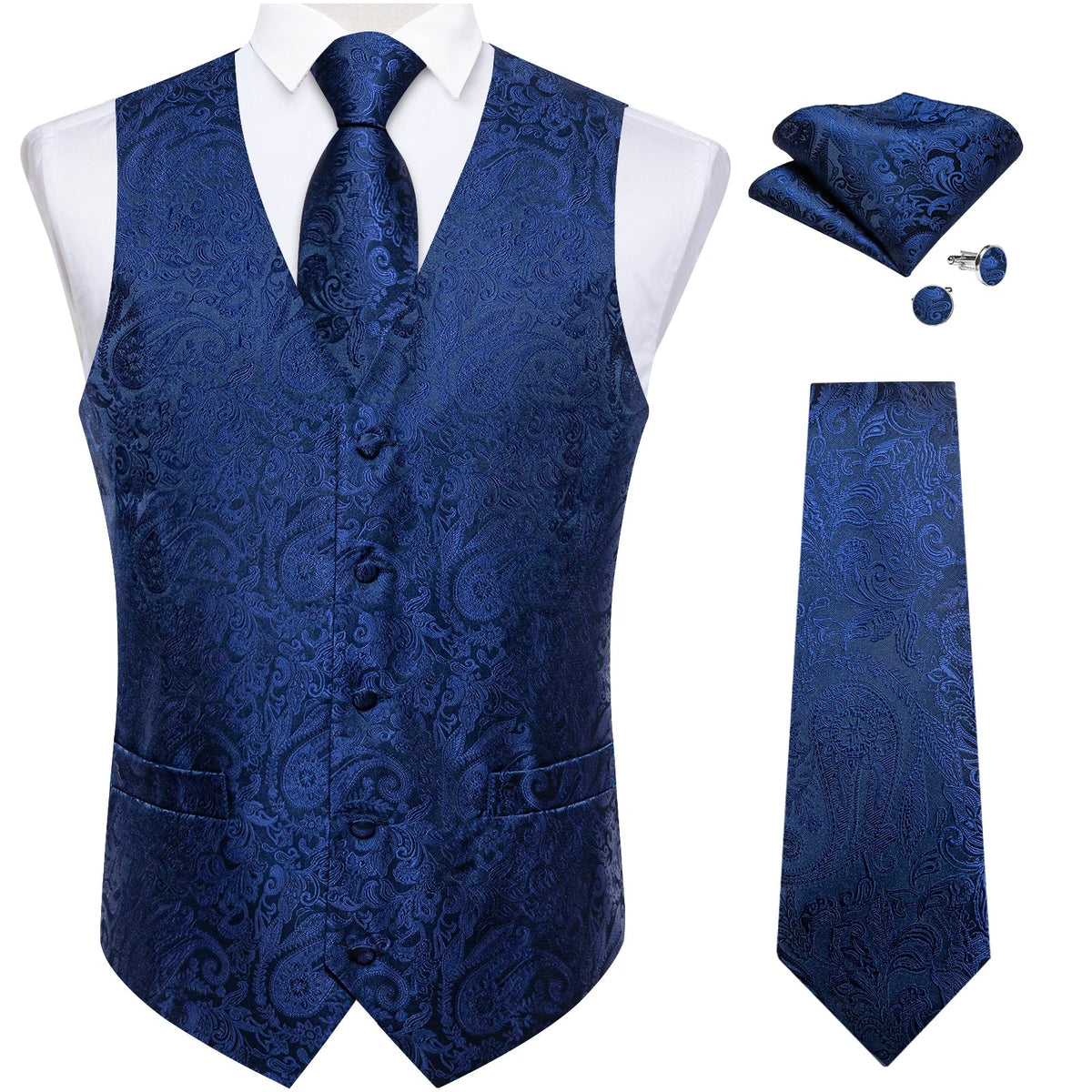 Men's Paisley Waistcoat with Necktie Set for Weddings and Formal Occasions