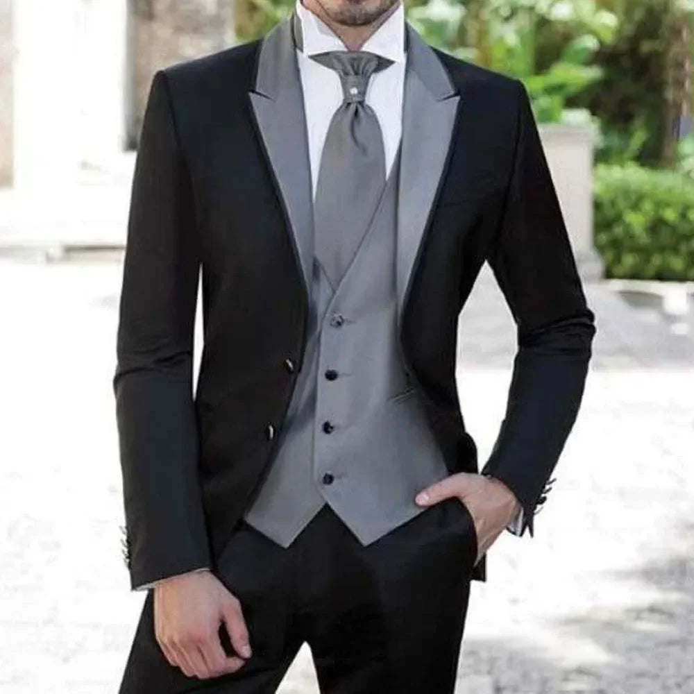 Men's Suit Fashion Wedding Groom Casual Suit Slim Fit Peak Lapel Two Button Male Blazer High-end Cotton Linen Chic 3 Piece
