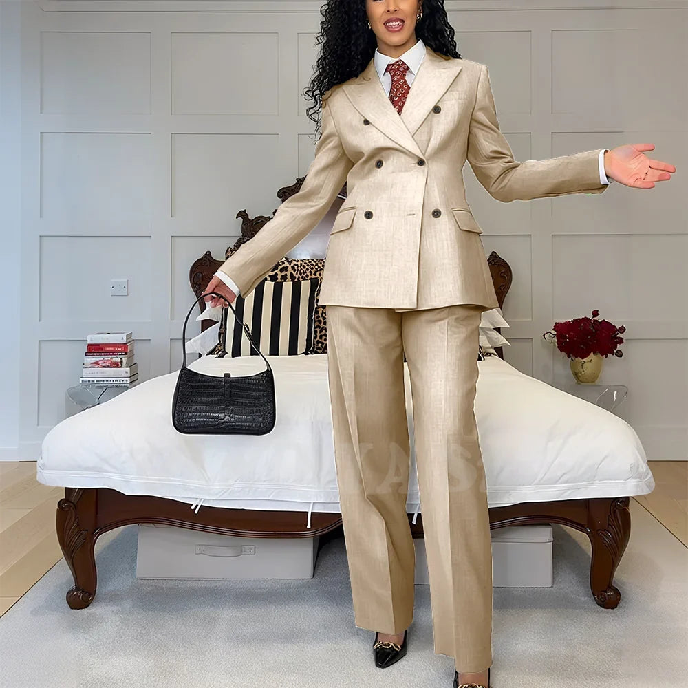 2025 New Summer Women's Suits Business Casual Outfits Double Breasted Peak Lapel Jacket Pants Custom Made High Quality Female