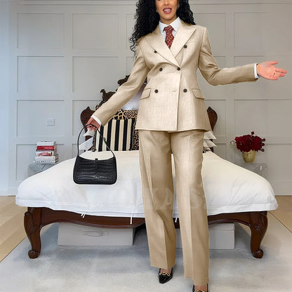 2025 New Summer Women's Suits Business Casual Outfits Double Breasted Peak Lapel Jacket Pants Custom Made High Quality Female