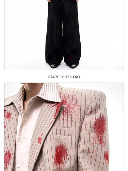 Ink Ejection Tie-dyed Pattern Stripe Printed Shoulder Pad Blazer Coat Men 2025 New Original Luxury Handsome Jacket JY4551