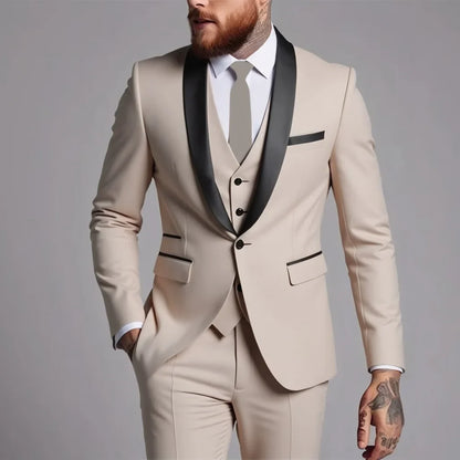 Men's Suits Regular Fit 3 Pieces Formal Business Tuxedos Blazer Vest Pants for Wedding Grooms