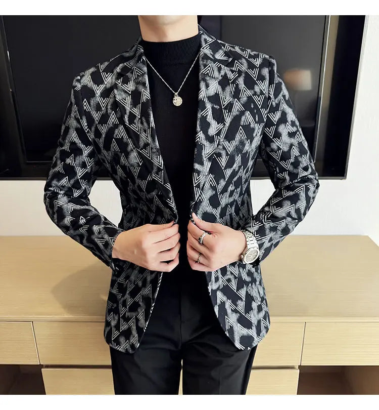Jacquard Denim Korean Slim Fit Suit Coats 2025 New High Qualitys Fashion Men Slim Fit Business Formal Social Suit Jacket 4XL-M