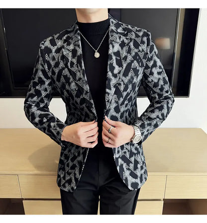 Jacquard Denim Korean Slim Fit Suit Coats 2025 New High Qualitys Fashion Men Slim Fit Business Formal Social Suit Jacket 4XL-M