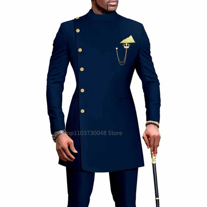 Tenues Homme avec Vêtements Africains Costume de Mariage Homme Blazer et Pantalon 2 Pièces Coupe Slim à Boutonnage Simple pour Dîner et Bal de Promo