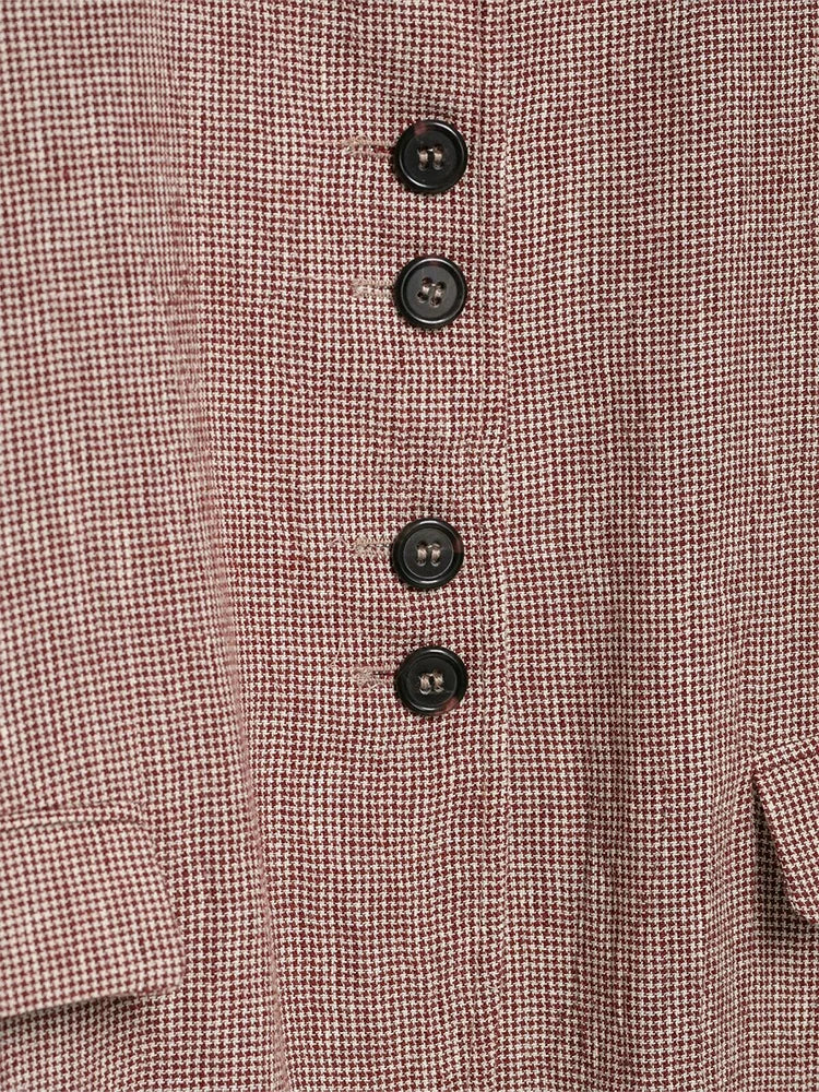 Casual Women Houndstooth Linen Blazer 2026 Spring Autumn Elegant Female Long Sleeves Lapel Collar Office Slim Suit Outerwear
