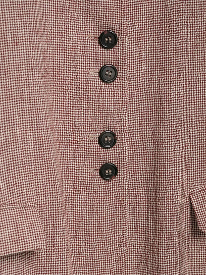 Casual Women Houndstooth Linen Blazer 2026 Spring Autumn Elegant Female Long Sleeves Lapel Collar Office Slim Suit Outerwear