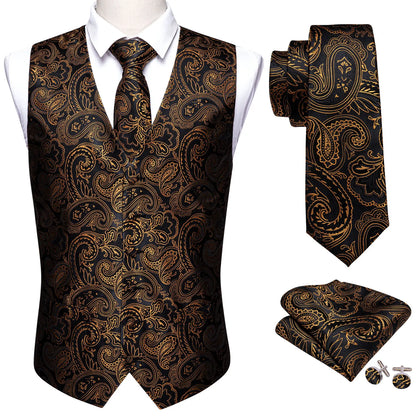 Men's Jacquard Floral V-Neck Suit Vest & Matching Tie Set, Formal Fit Waistcoat for Wedding, Prom, Business Party