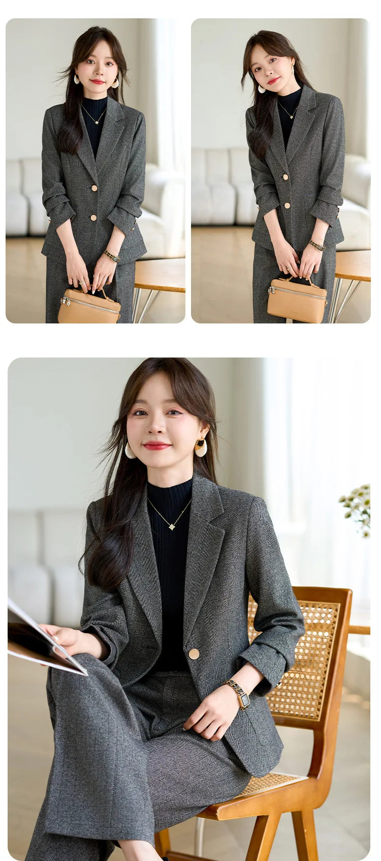 High Quality Fabric Velvet Autumn Winter Women Business Work Wear Suits Pantsuits Formal OL Styles Professional Trousers Set