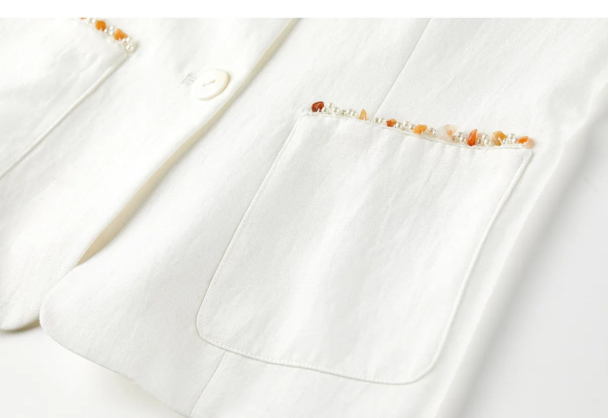 Women's White Vest Blazer 2026 Summer Round Neck Slim Thin Simple Versatile Top Ladies Commute Outfit Q62JA7390