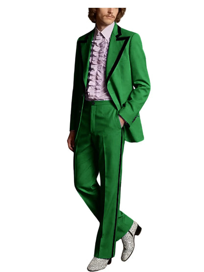 Men's Tuxedo Suit 2-Piece Slim Fit Blazer and Pants Set with Black Velvet Trim for Weddings and Formal Events
