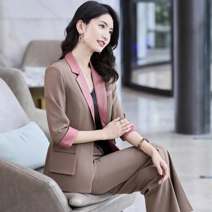 High End Professional Suit Office Women Blazer 2 Piece Set 2022 New Fashion Big Pocket Female Jacket Casual Flared Trousers