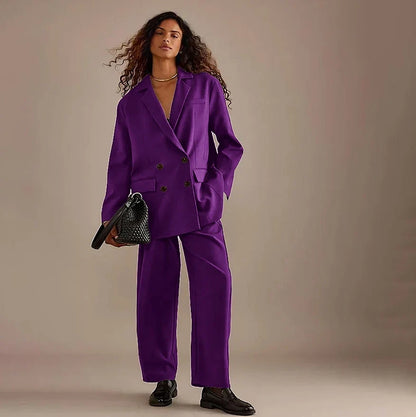 Leisure Brown Double Breasted Women Pants Set High-end Female Two Pieces(Jacket+Trousers)أطقم بناطيل