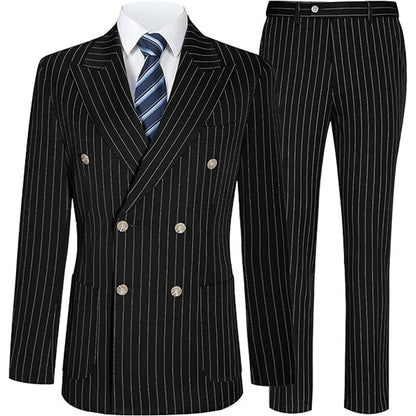 Men's Slim Fit Double Breasted Striped Suit – 2 Piece Blazer and Pants for Weddings and Formal Occasions