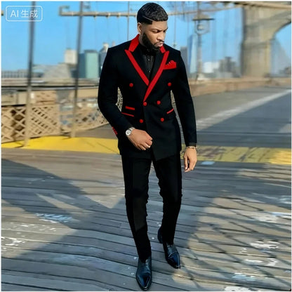 Men's Double-breasted Tailored Tuxedo White Personalized Peak Lapel Slim Fit Groomsmen Smoking Suit Casual Outfit Set