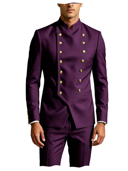 Men's Suit 2-Piece Double Breasted Slim Fit Blazer Pants Set for Wedding