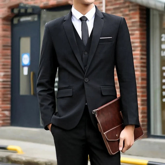 Men's 3-Piece Slim Fit Suit Jacket Vest Pants – Formal Wedding Tuxedo for Men in Black