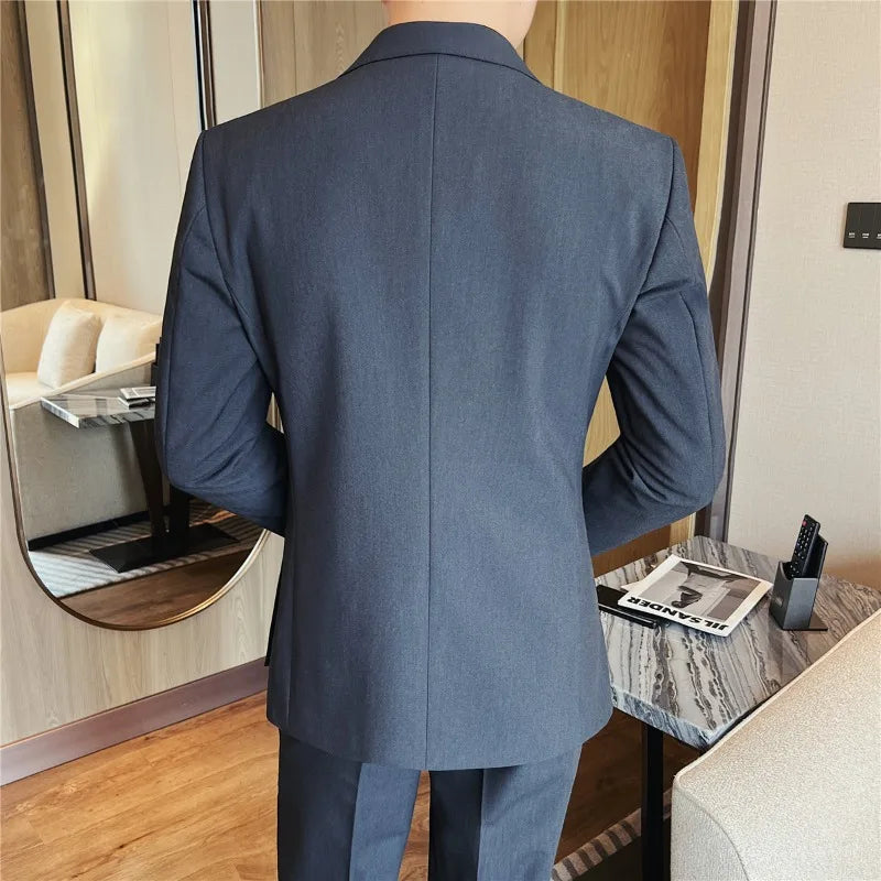 2026 Autumn Double Breasted Men's Slim Fit Business Blazers High-quality Casual Suit Jacket Groom's Wedding Suit Men Clothing