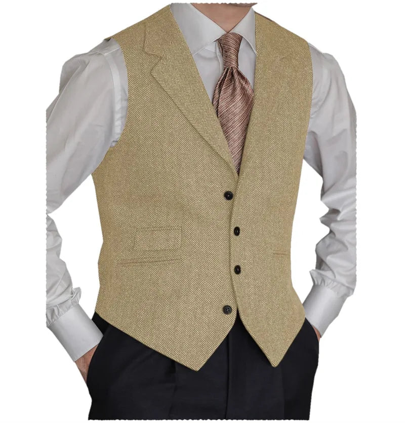 Men's Herringbone Vest – Slim Fit Tailored Collar Waistcoat for Men – Smart Casual & Wedding