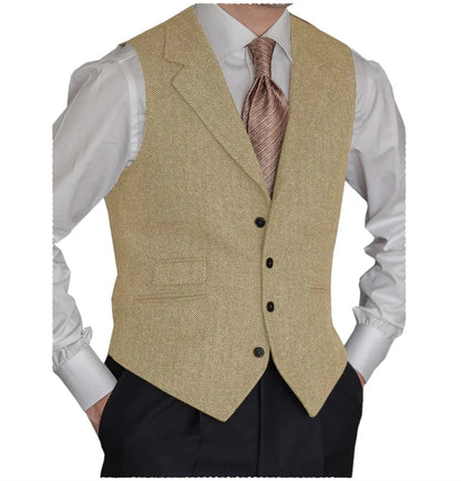 Men's Herringbone Vest – Slim Fit Tailored Collar Waistcoat for Men – Smart Casual & Wedding