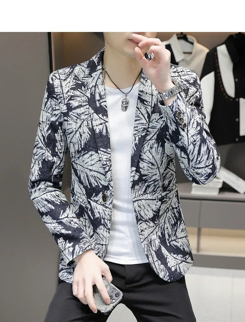 Blazer New Men's Fashionable Casual Business Gentleman Outdoor Trendy Print Banquet Versatile and Slimming Korean Version Blazer