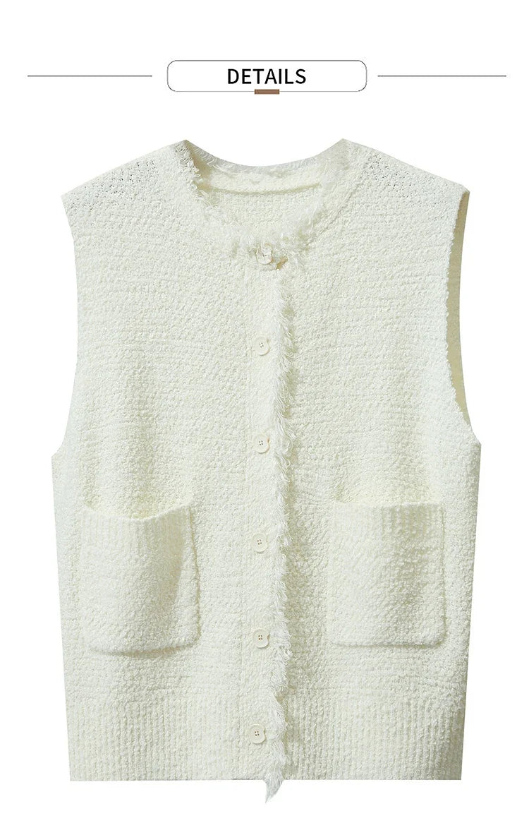 Women's Vest 2025 Autumn New O-neck Elegant Retro Knitted Vest Women's Casual Versatile Loose Sleeveless Top Female12543082