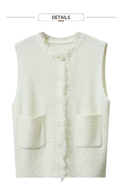 Women's Vest 2025 Autumn New O-neck Elegant Retro Knitted Vest Women's Casual Versatile Loose Sleeveless Top Female12543082
