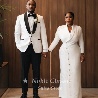 Men 3 Piece Suit Black Satin Collar White Shawl Lapel Slim Fit Groom Tuxedo Jacket Vest Pants Wedding Prom Coat Customized