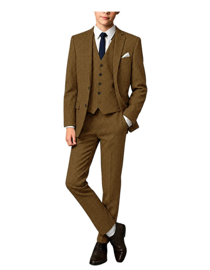3-Piece Suit Men Herringbone Tweed Slim Fit Blazer Vest Pants Set for Wedding Business Formal