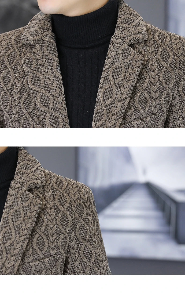Blazer Autumn/Winter Golden Sable Velvet and Cotton Thickened Thermal Small Suit Fashion Business Men's Slim Blazer