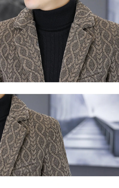 Blazer Autumn/Winter Golden Sable Velvet and Cotton Thickened Thermal Small Suit Fashion Business Men's Slim Blazer